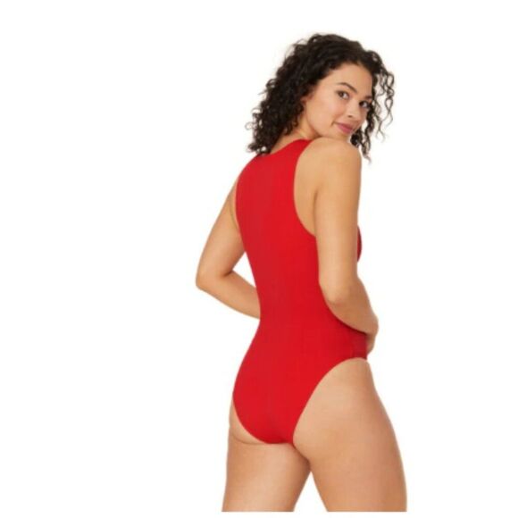 ANDIE SIZE M/T THE MALIBU ONE PIECE RED SNAP FRONT SWIMSUIT TALL LONG - Picture 2 of 7